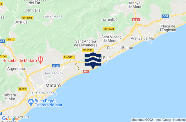 Sant Andreu de Llavaneres, Spain tide times map