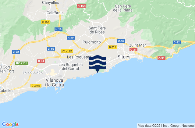 Sant Pere de Ribes, Spain tide times map
