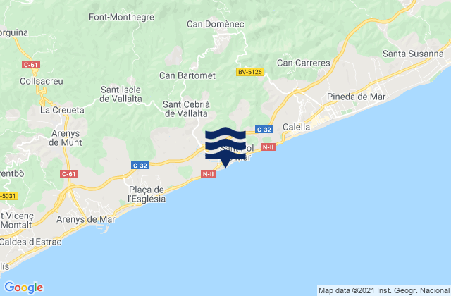 Sant Pol de Mar, Spain tide times map
