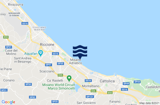 Santa Monica-Cella, Italy tide times map