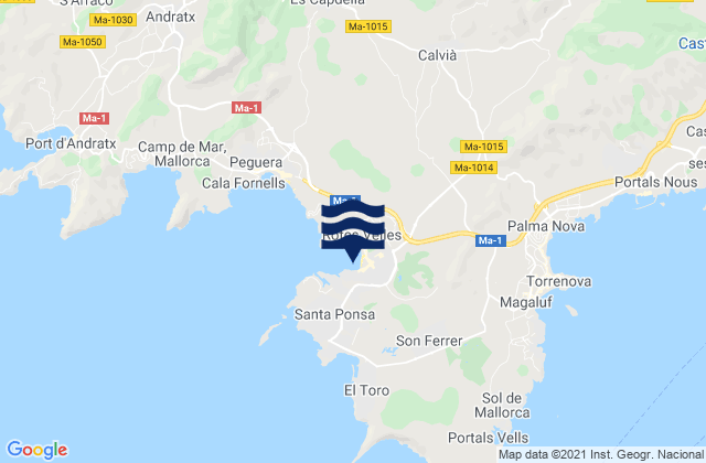 Santa Ponsa, Spain tide times map