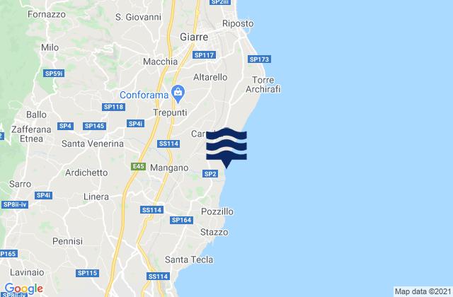Santa Venerina, Italy tide times map
