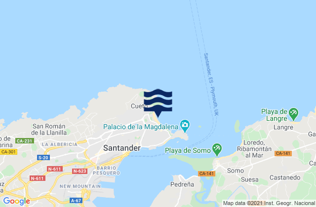 Santander (El Sardinero), Spain tide times map