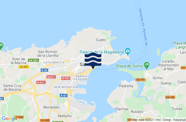 Santander Port, Spain tide times map