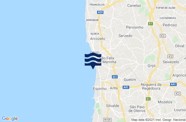 Sao Felix da Marinha, Portugal tide times map