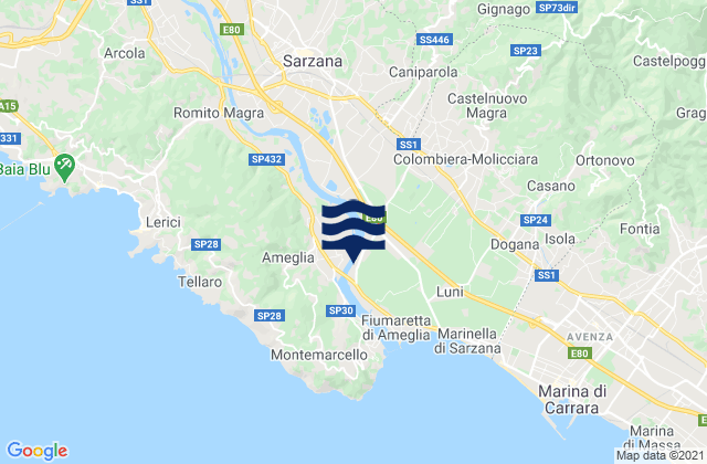 Sarzana, Italy tide times map