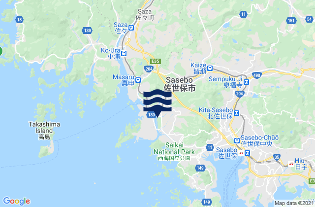 Sasebo Shi, Japan tide times map
