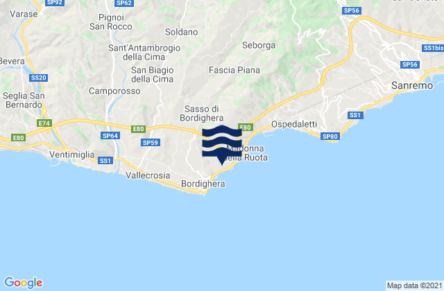 Sasso di Bordighera, Italy tide times map