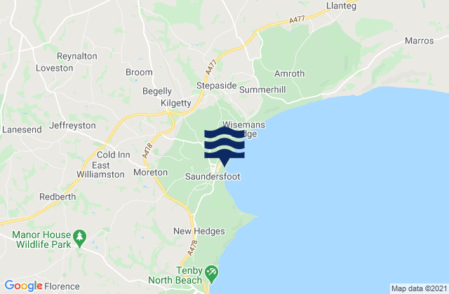 Saundersfoot Beach, United Kingdom tide times map