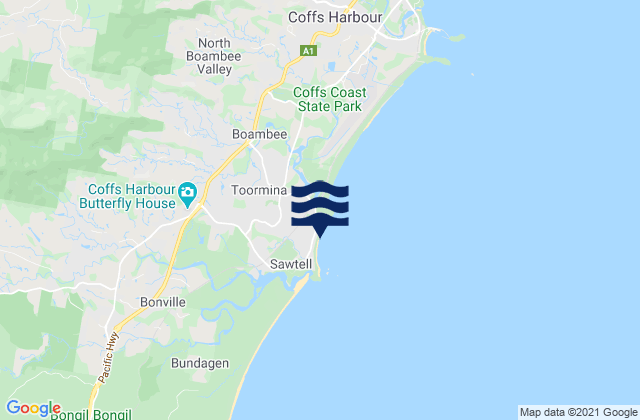 Sawtell, Australia tide times map