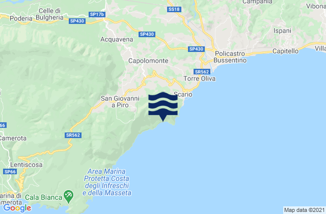 Scario, Italy tide times map