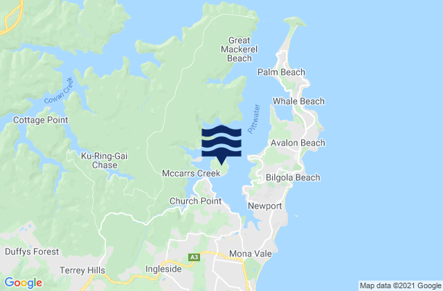 Scotland Island, Australia tide times map