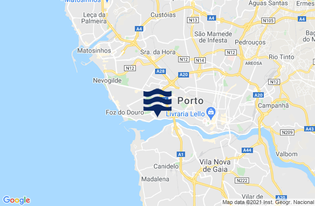 Senhora da Hora, Portugal tide times map