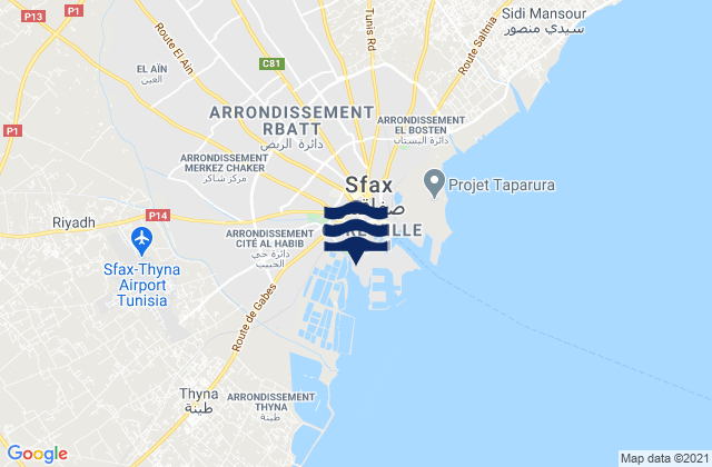 Sfax Ouest, Tunisia tide times map