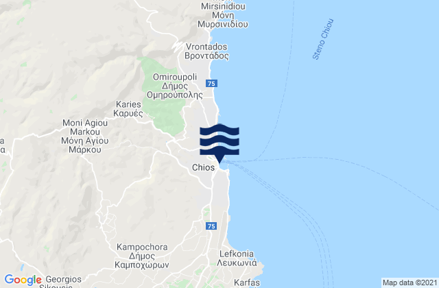 Sfikounta Beach (Chios), Greece tide times map