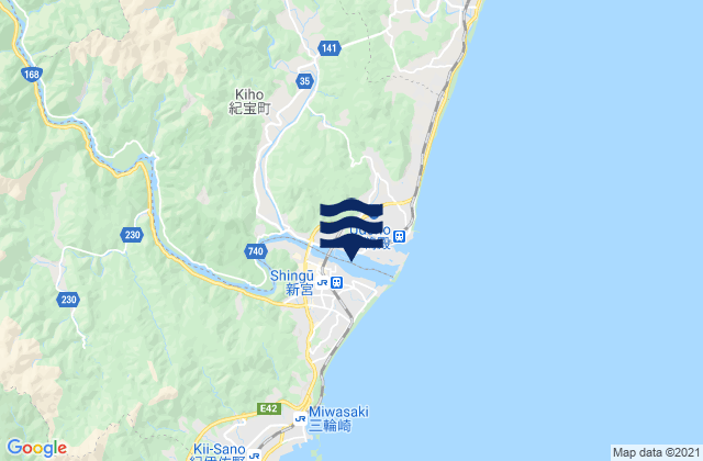Shingu, Japan tide times map