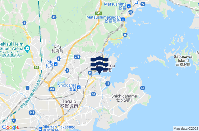 Shiogama, Japan tide times map