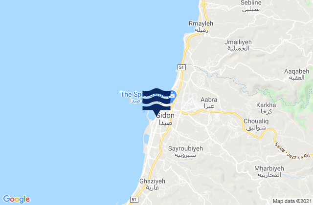 Sidon, Lebanon tide times map