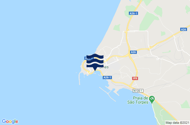 Sines, Portugal tide times map
