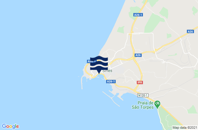 Sines, Portugal tide times map