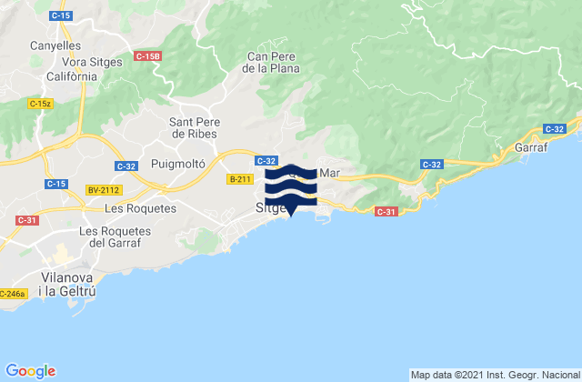 Sitges, Spain tide times map