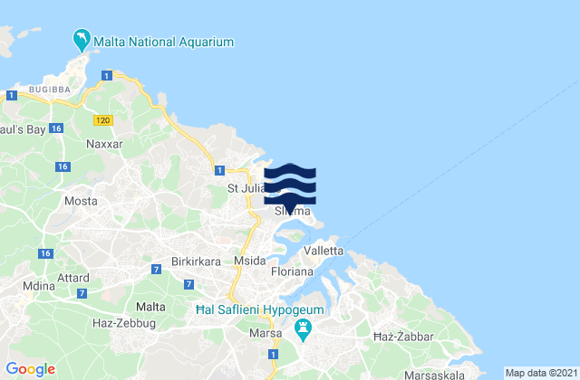 Sliema, Malta tide times map
