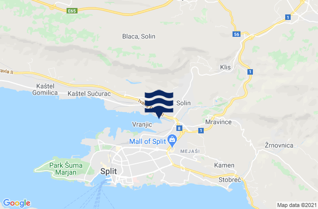 Solin, Croatia tide times map