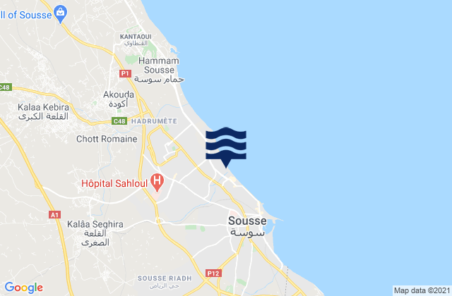 Sousse Riadh, Tunisia tide times map