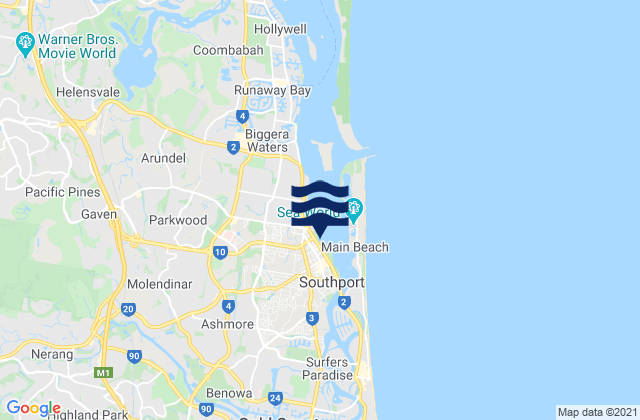 Southport, Australia tide times map
