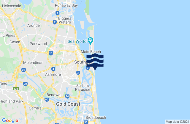 Southport Main Beach, Australia tide times map