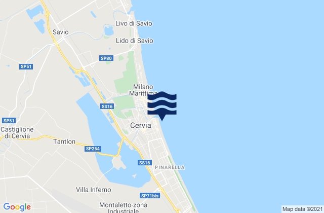 Spiaggia Cervia, Italy tide times map