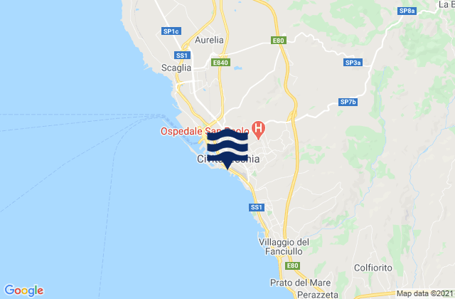 Spiaggia di Civitavecchia, Italy tide times map
