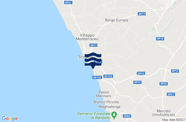 Spiaggia di Kamarina, Italy tide times map