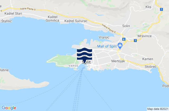 Split, Croatia tide times map