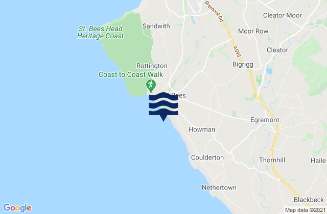 St Bees Beach, United Kingdom tide times map