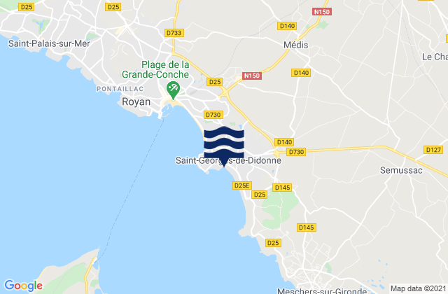 St Georges de Didonne, France tide times map