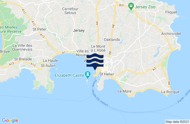 St Helier Jersey Island, France tide times map