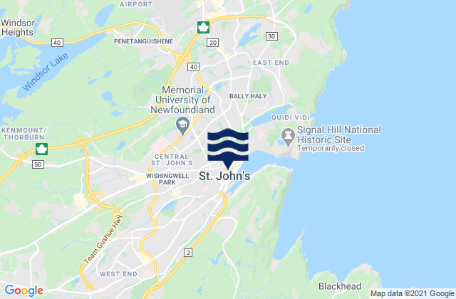 St Johns, Canada tide times map
