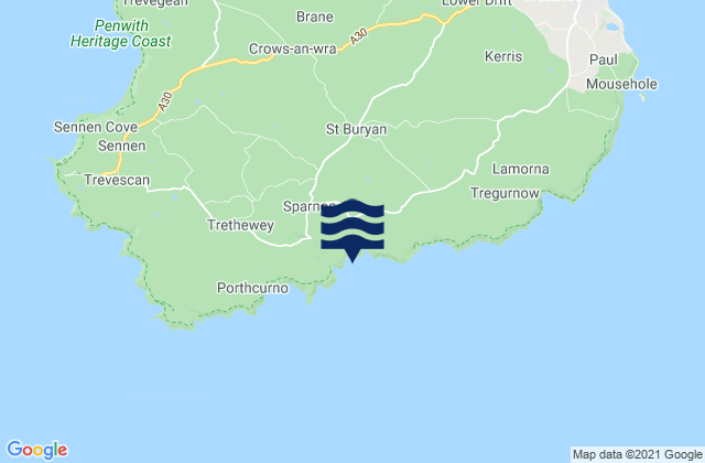 St. Buryan, United Kingdom tide times map