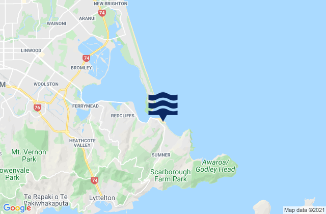 Sumner Beach, New Zealand tide times map