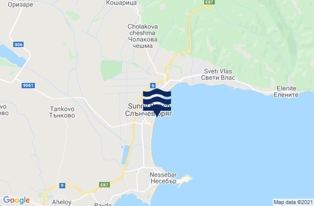 Sunny Beach, Bulgaria tide times map