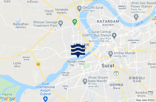 Surat, India tide times map