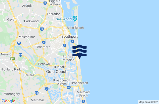 Surfers Paradise Beach, Australia tide times map