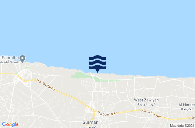 Surman, Libya tide times map