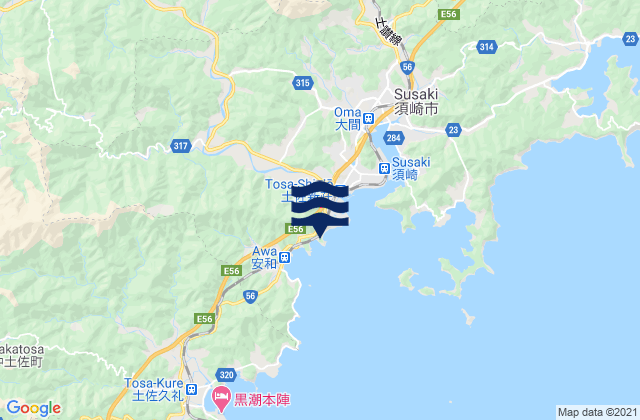 Susaki-shi, Japan tide times map