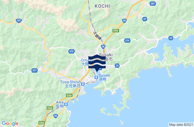 Susaki, Japan tide times map