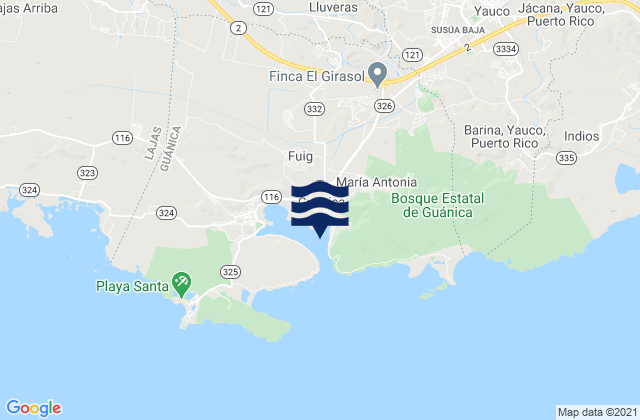 Susua Baja Barrio, Puerto Rico tide times map