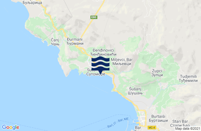 Sutomore, Montenegro tide times map