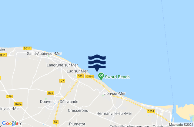 Sword Beach, France tide times map