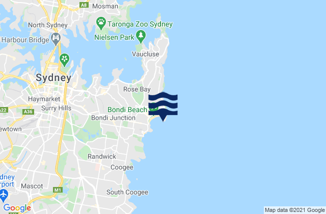 Sydney (Bondi), Australia tide times map